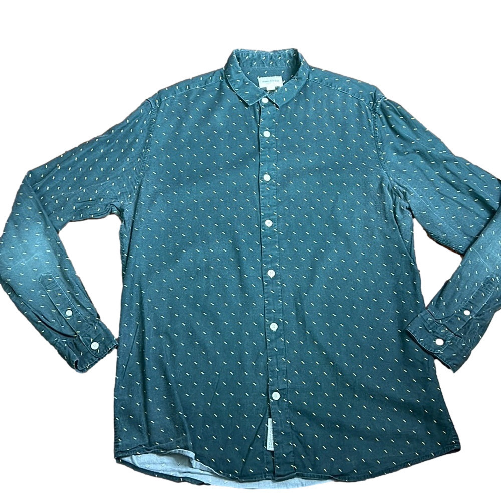 Men's Frank & Oak green patterned long sleeve button down shirt